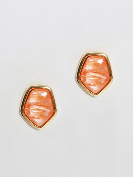 Resin stud earrings with gold-tone geometric frame