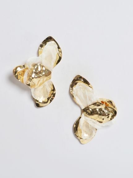 Organza-detailed floral statement earrings
