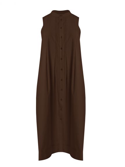 Sleeveless cotton shirt dress with mandarin collar