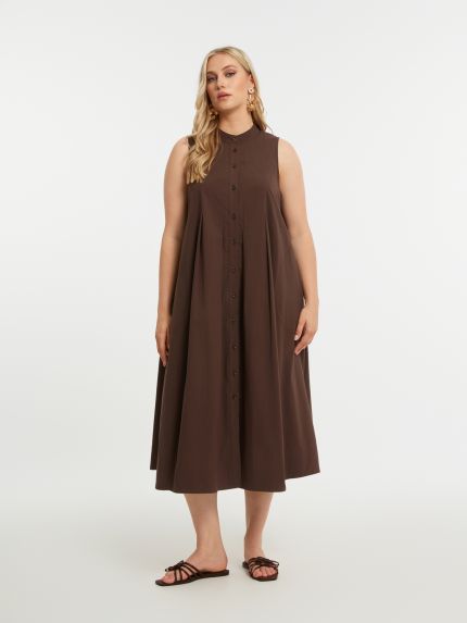 Sleeveless cotton shirt dress with mandarin collar