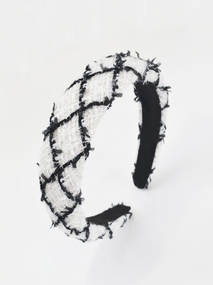 White and black textured tweed headband