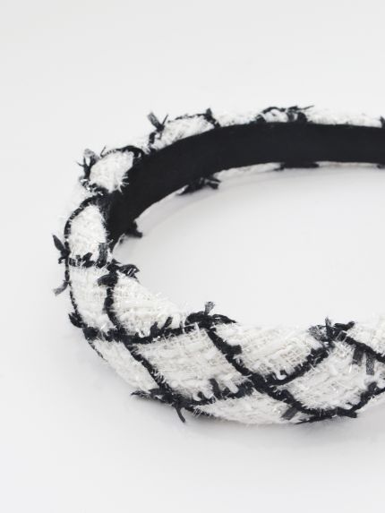 White and black textured tweed headband