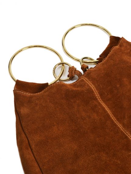 Suede leather ring handle bag
