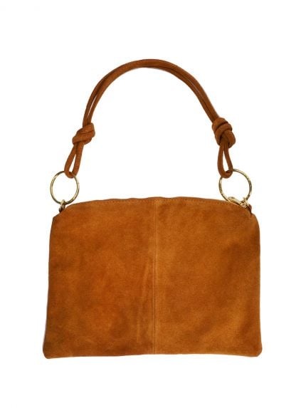 Suede leather shoulder bag with knotted handles