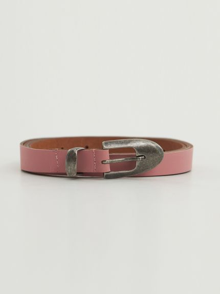 Thin leather belt with oval buckle