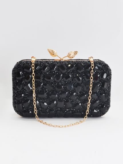 Black gemstone embellished clutch