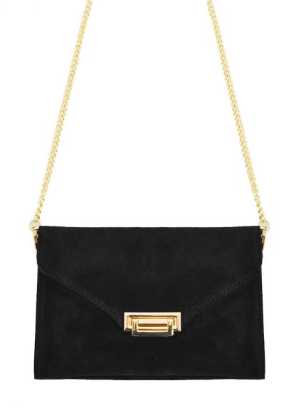 Suede leather clutch bag with gold detail