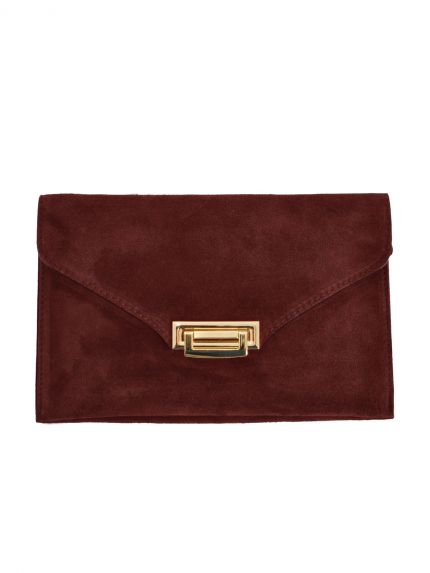 Suede leather clutch bag with gold detail