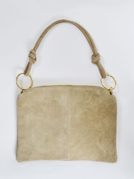 Suede leather shoulder bag with knotted handles