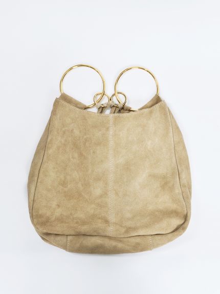 Suede leather ring handle bag