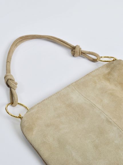 Suede leather shoulder bag with knotted handles