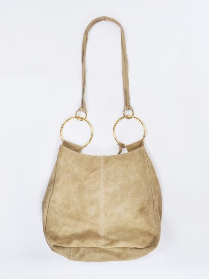 Suede leather ring handle bag