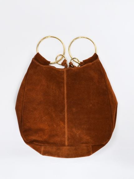 Suede leather ring handle bag