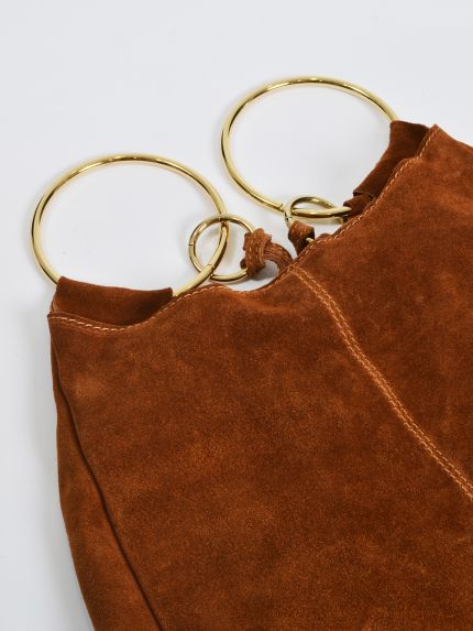 Suede leather ring handle bag