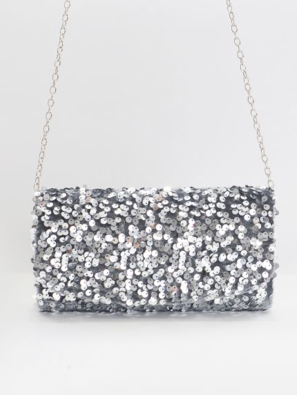 Silver sequin clutch
