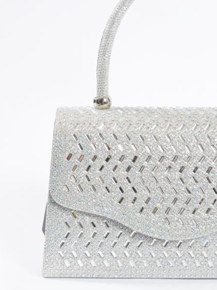 Structured glitter mini top-handle bag with chevron pattern