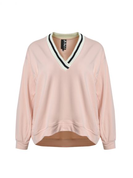 V-neck sweatshirt with contrasting trim