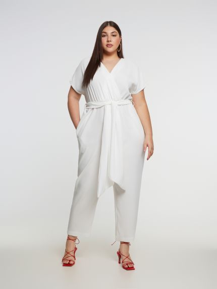 Wrap-front jumpsuit with tie