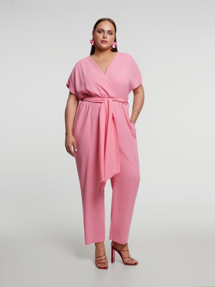 Wrap-front jumpsuit with tie