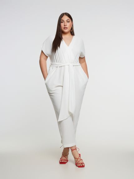 Wrap-front jumpsuit with tie