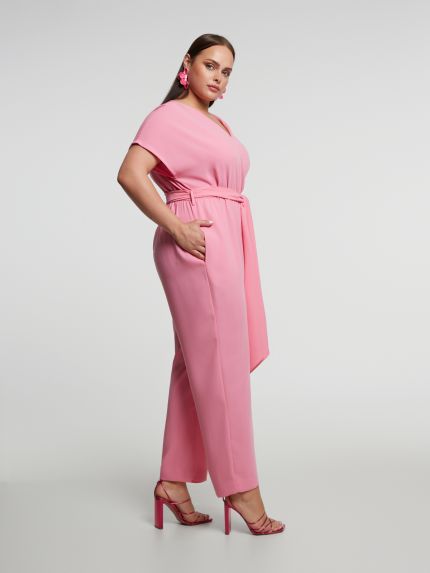 Wrap-front jumpsuit with tie