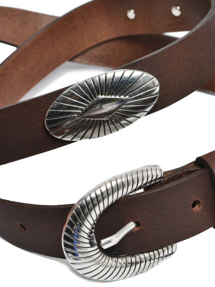 Leather belt with silver-tone oval buckle