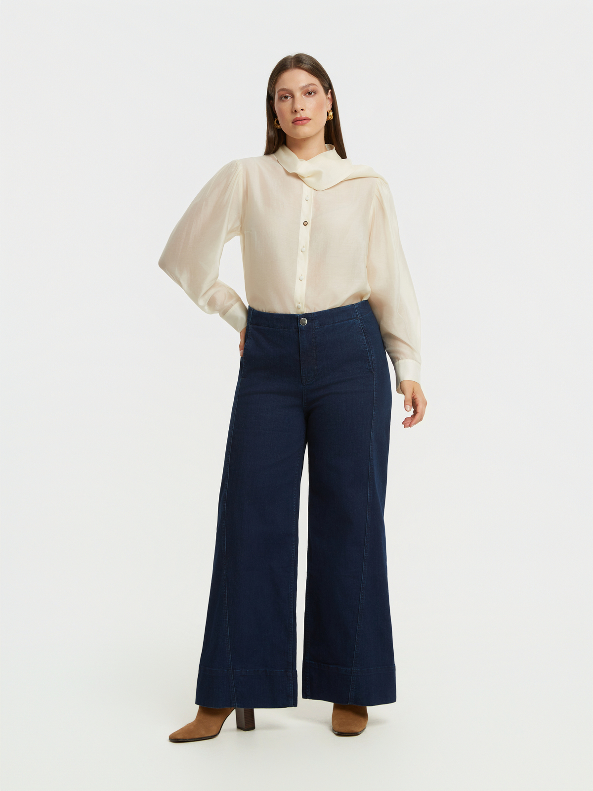 Τζιν wide-leg σκούρο μπλε φωτογραφία