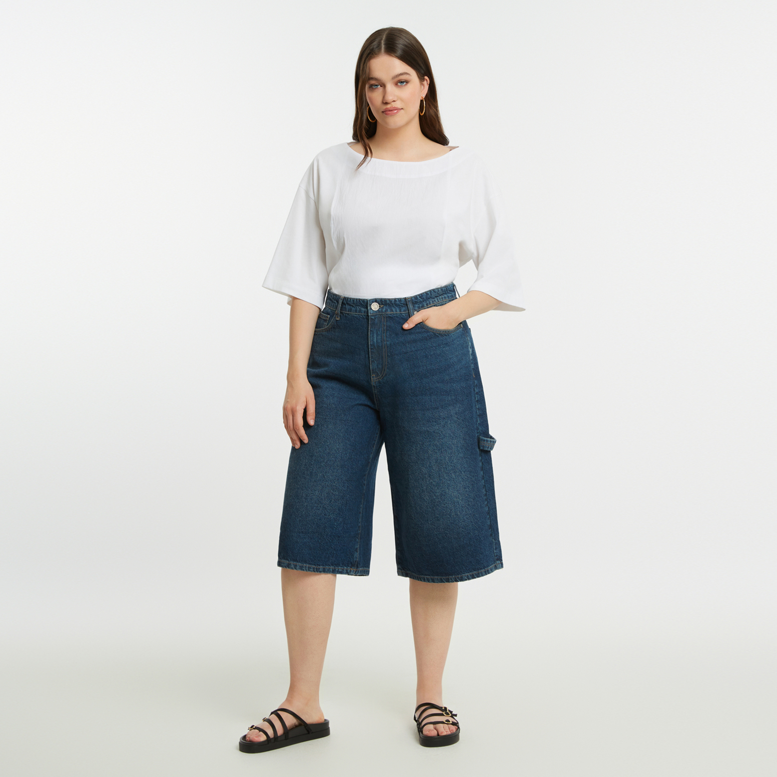 Denim bermuda shorts with utility detail