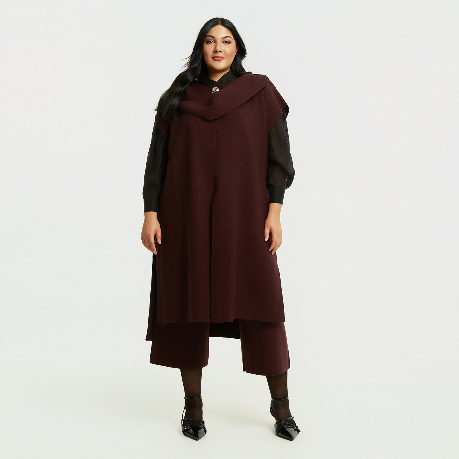 MAT FASHION Πλεκτή μακριά ζακέτα με ντραπέ γιακά και εντυπωσιακό κουμπί
