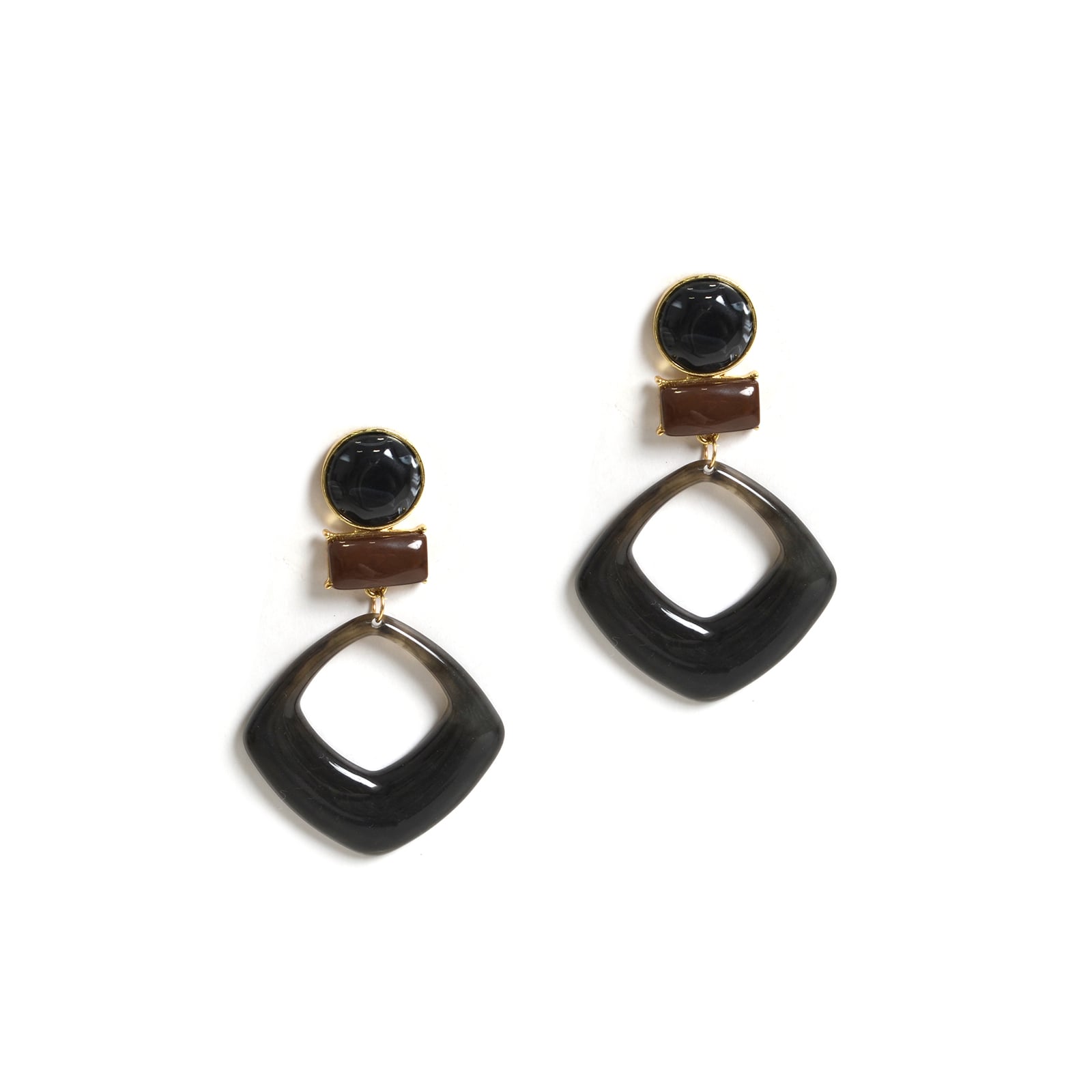 MAT FASHION Μαύρα σκουλαρίκια κρεμαστά με μαρμαρωμένο εφέ