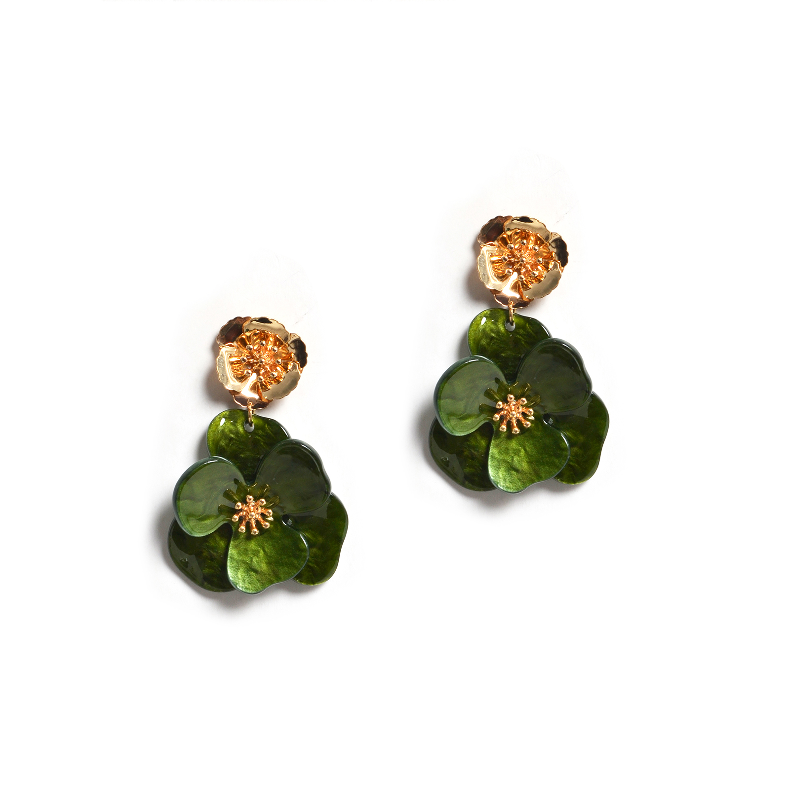 Gold-tone layered petal drop earrings