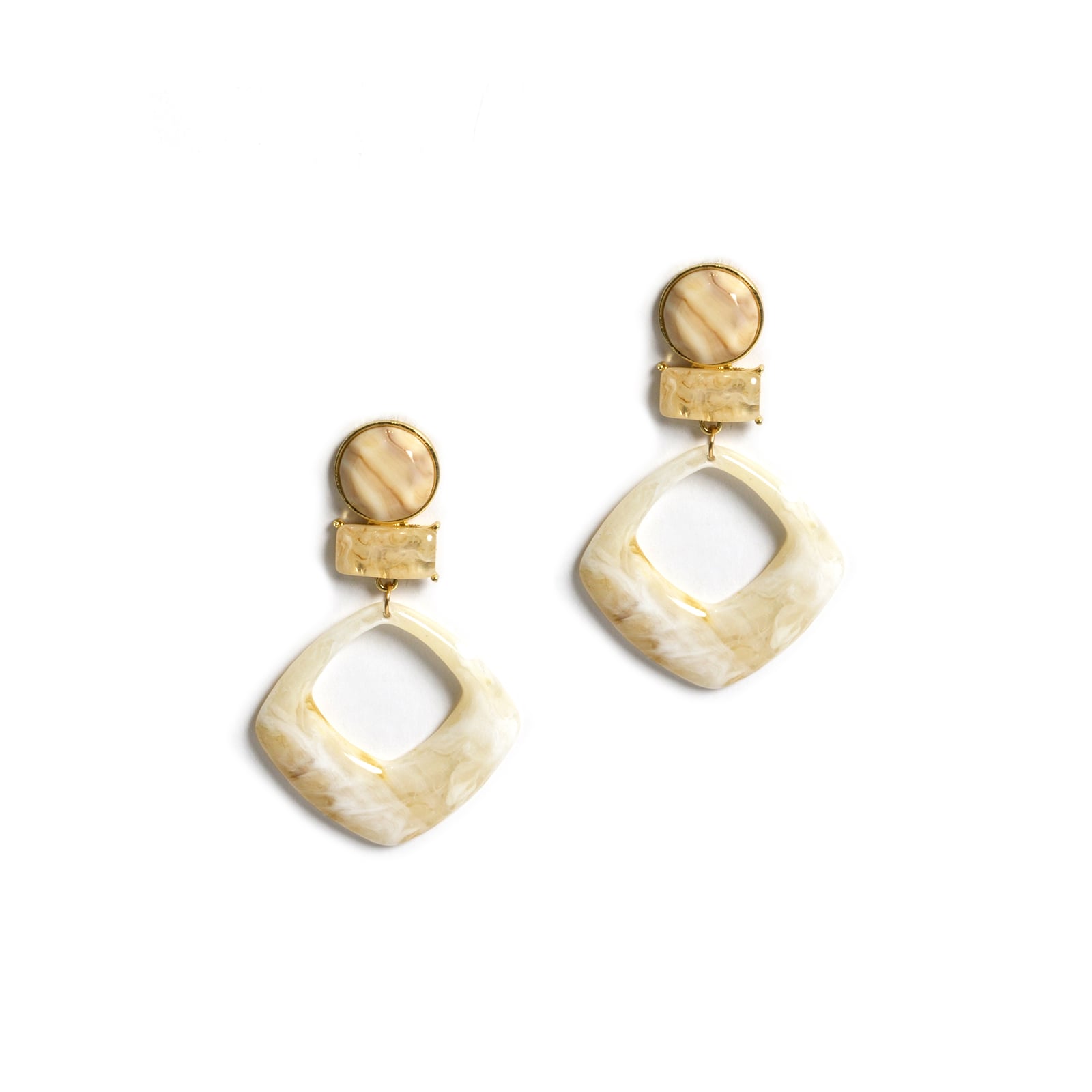 MAT FASHION Σκουλαρίκια κρεμαστά μπεζ με μαρμαρωμένο εφέ