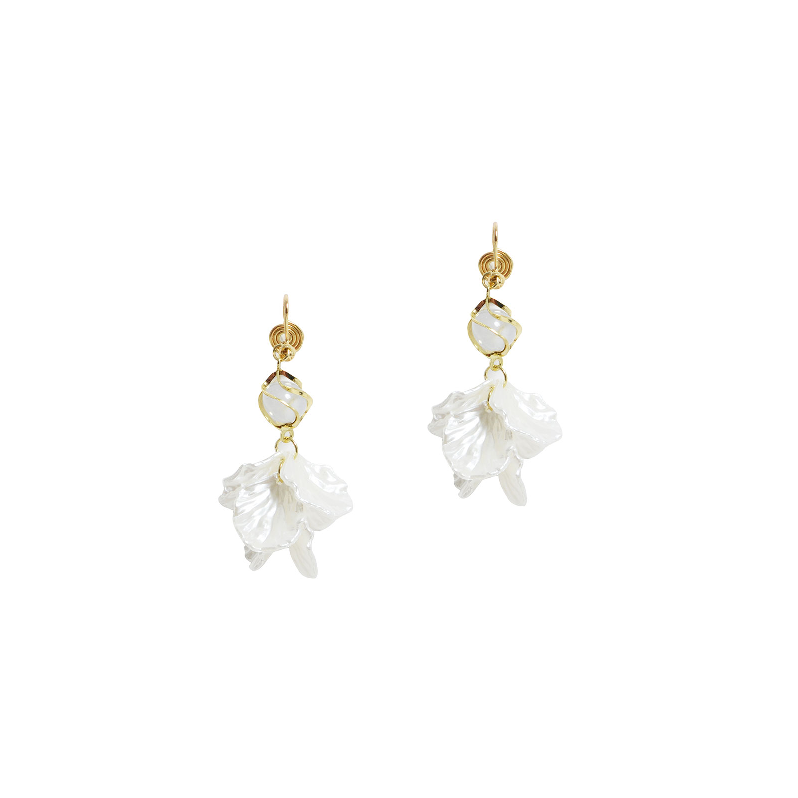 Gold-tone layered petal drop earrings