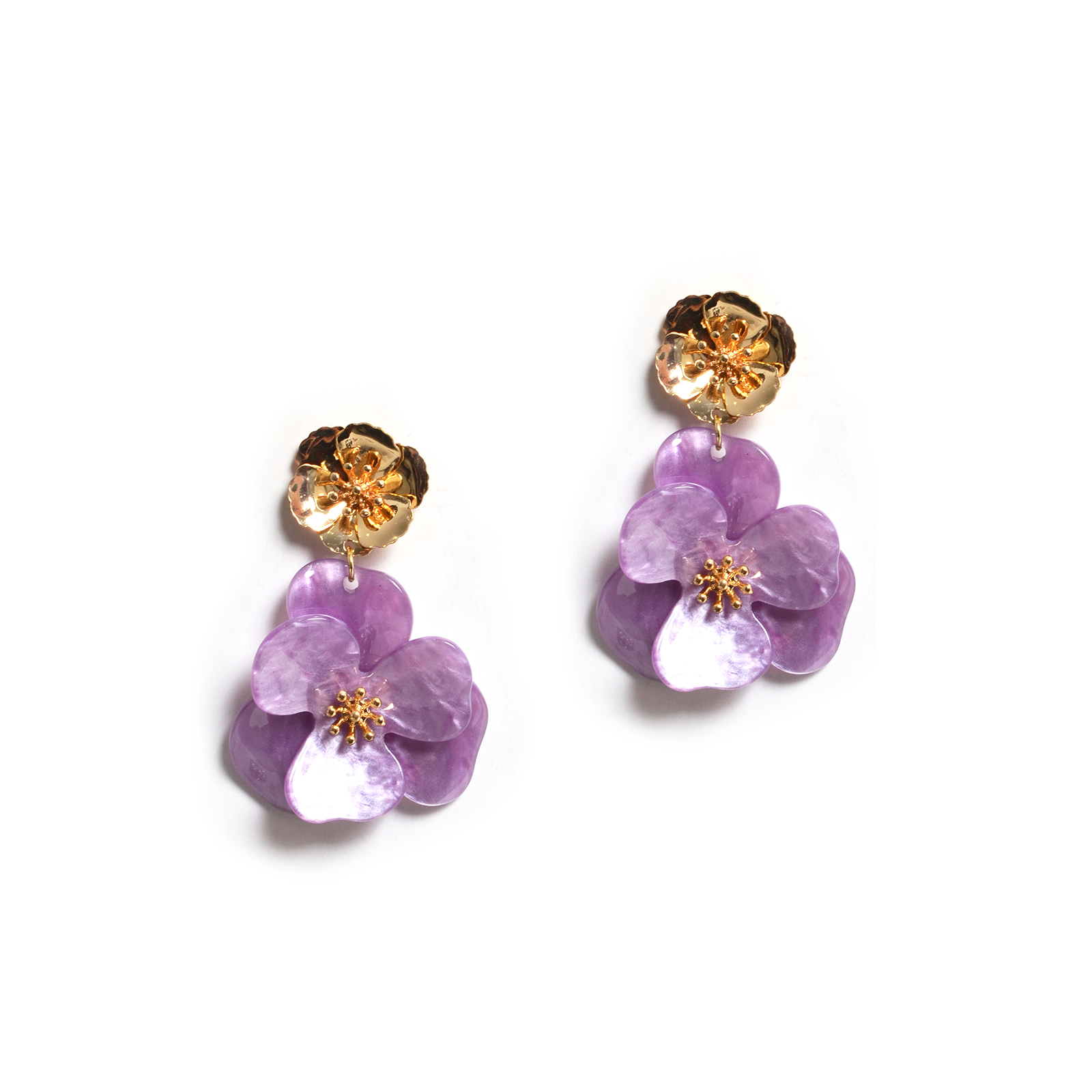 Gold-tone layered petal drop earrings
