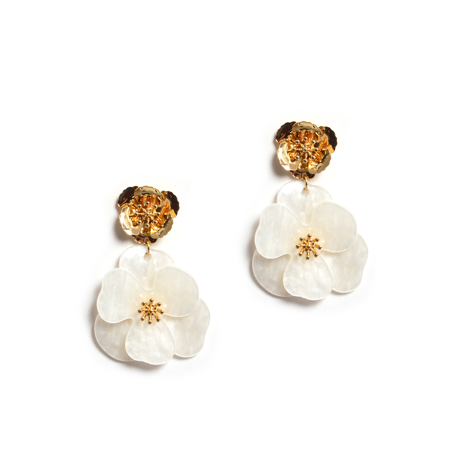 Gold-tone layered petal drop earrings