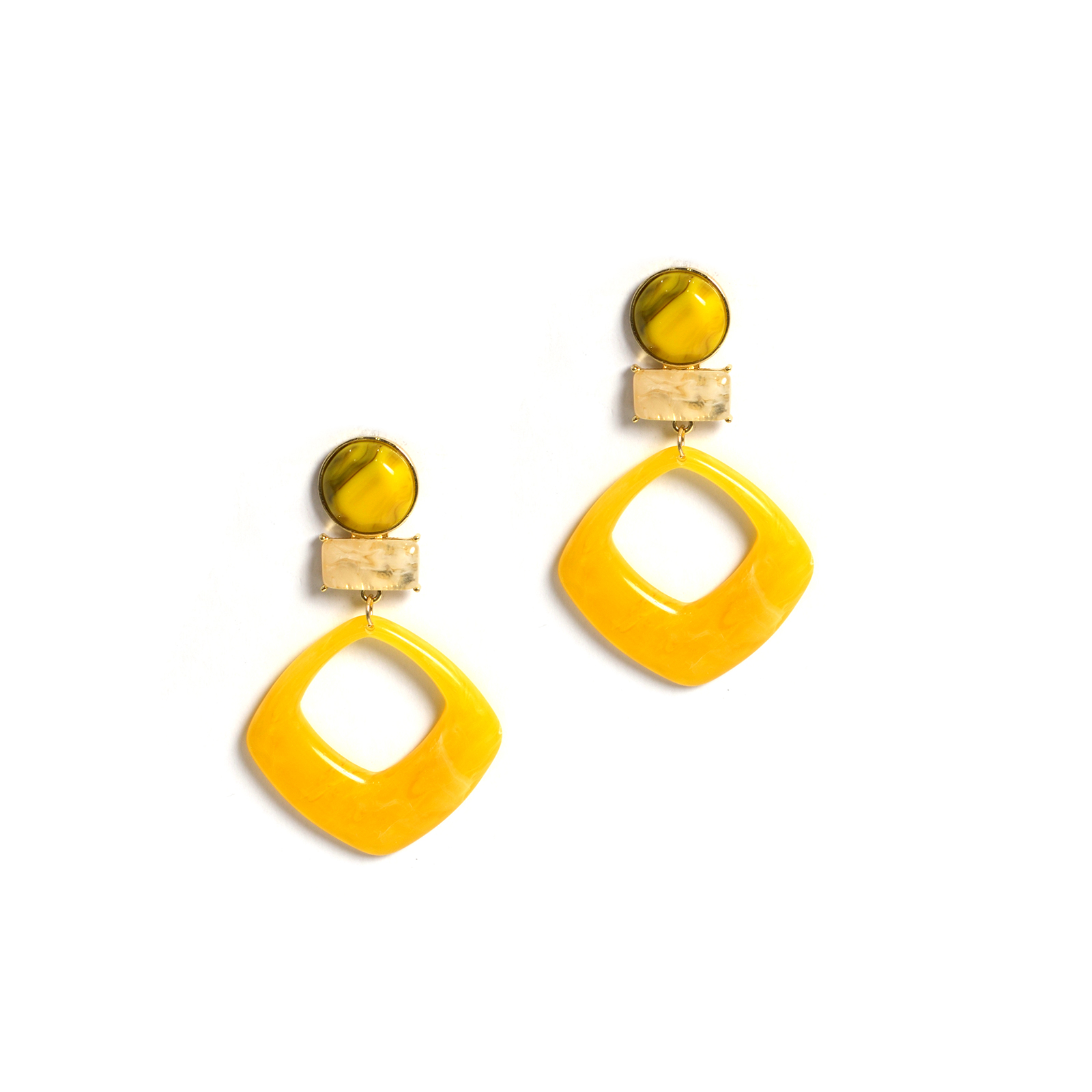 MAT FASHION Κίτρινο σκουλαρίκια κρεμαστά με μαρμαρωμένο εφέ