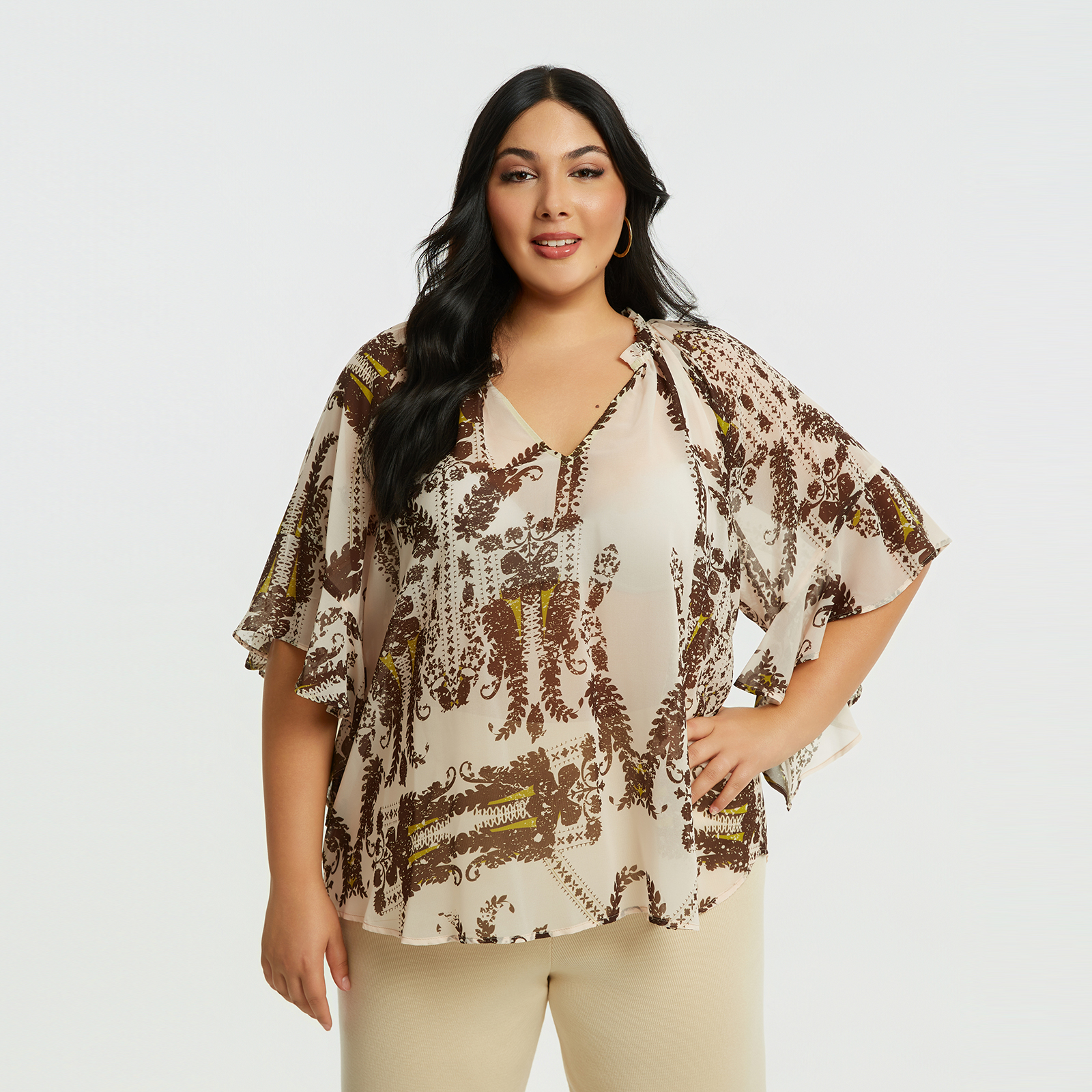 MAT FASHION Μπλούζα eco-chic με αέρινα μανίκια και paisley σχέδιο