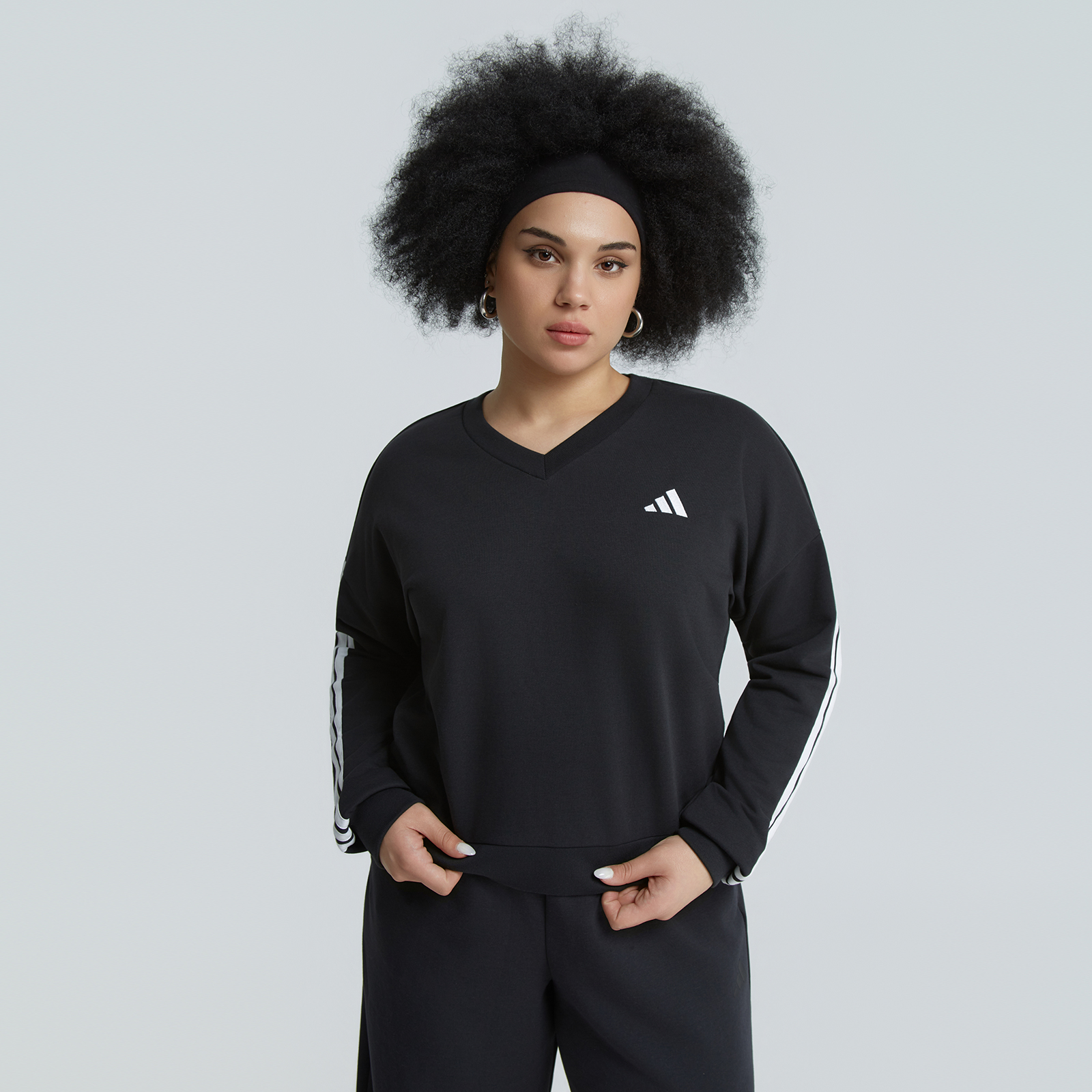 Essentials 3-Stripes French Terry V-neck Sweatshirt