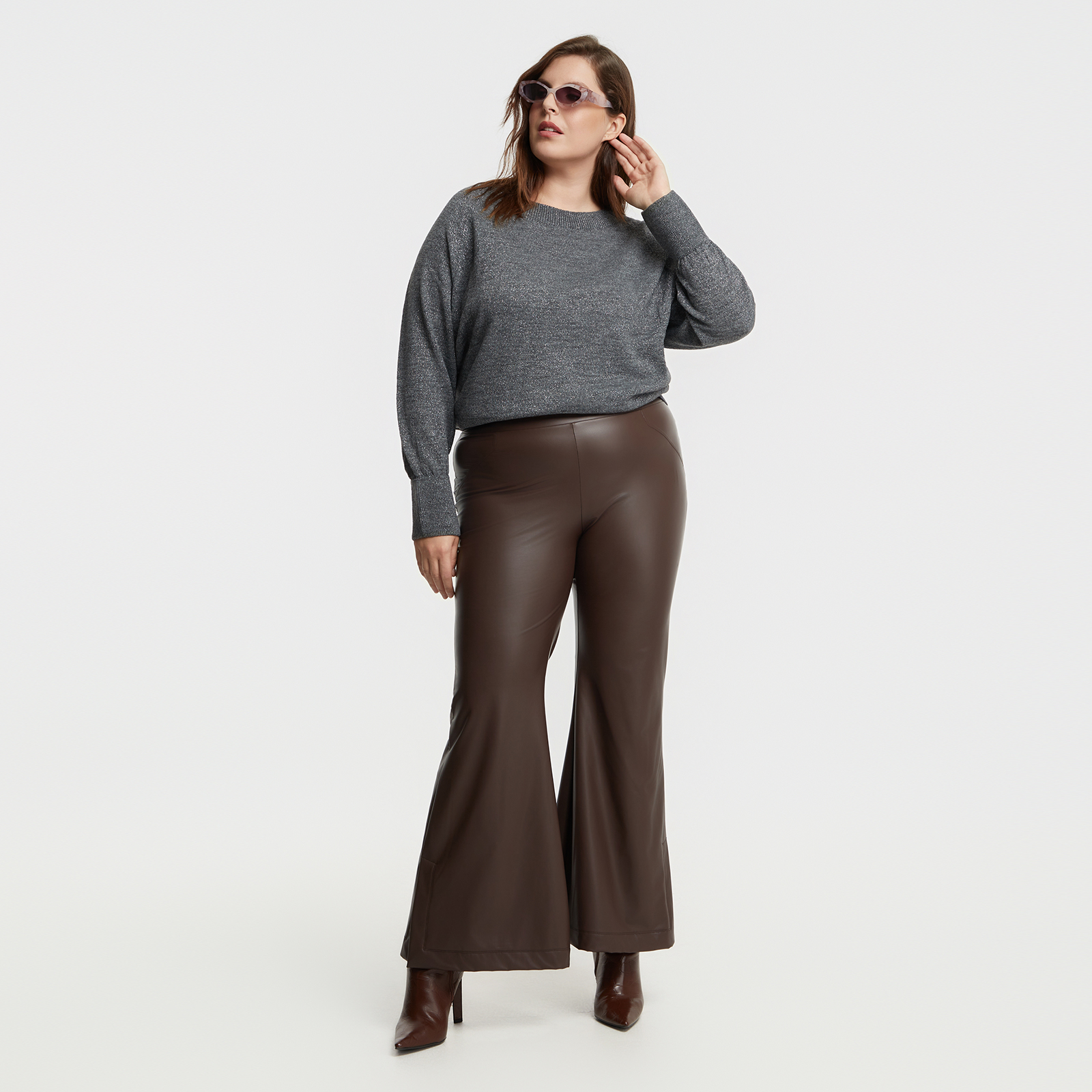 Faux leather flare pants