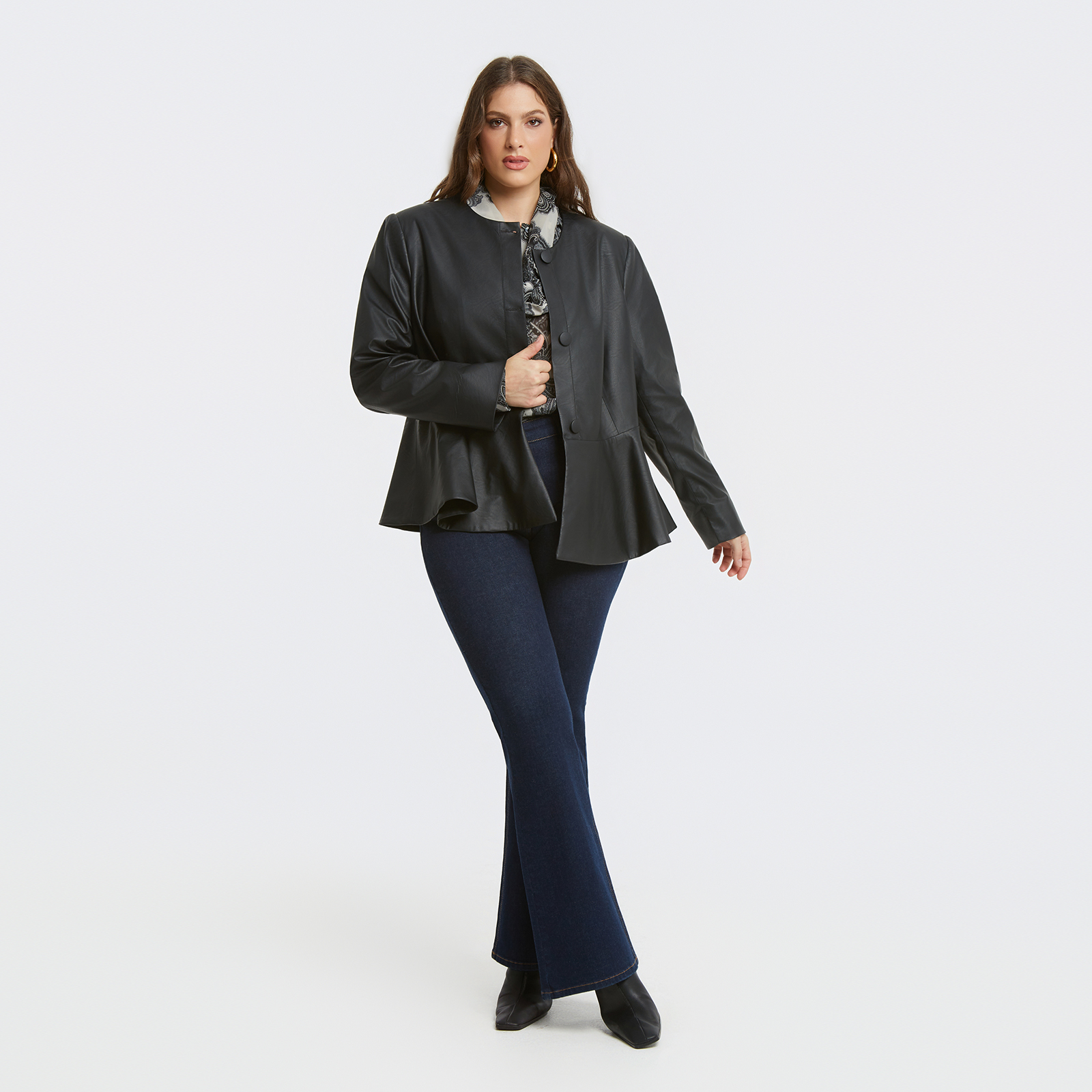 MAT FASHION Faux-leather σακάκι με peplum τελείωμα