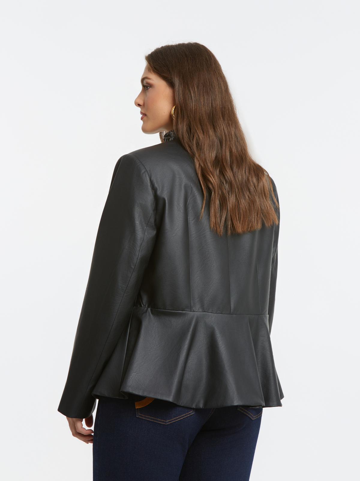Faux-leather σακάκι με peplum τελείωμα φωτογραφία