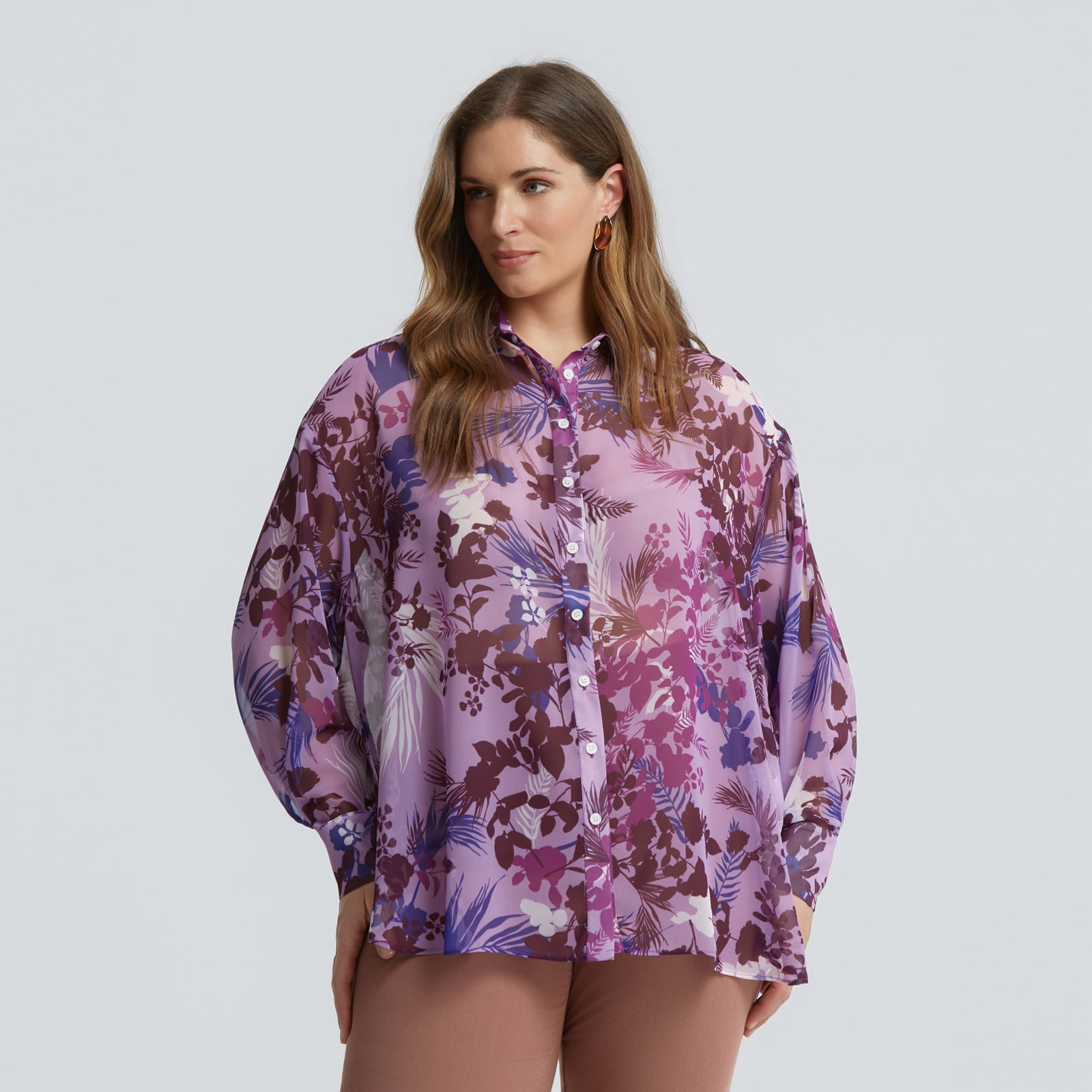 Floral chiffon long-sleeve shirt