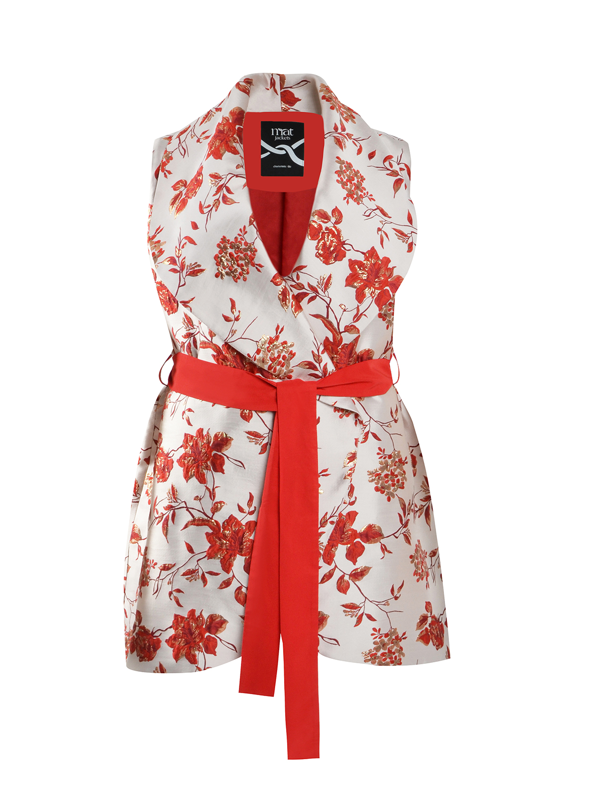 Ζακάρ γιλέκο με ζώνη & φλοράλ σχέδιο φωτογραφία