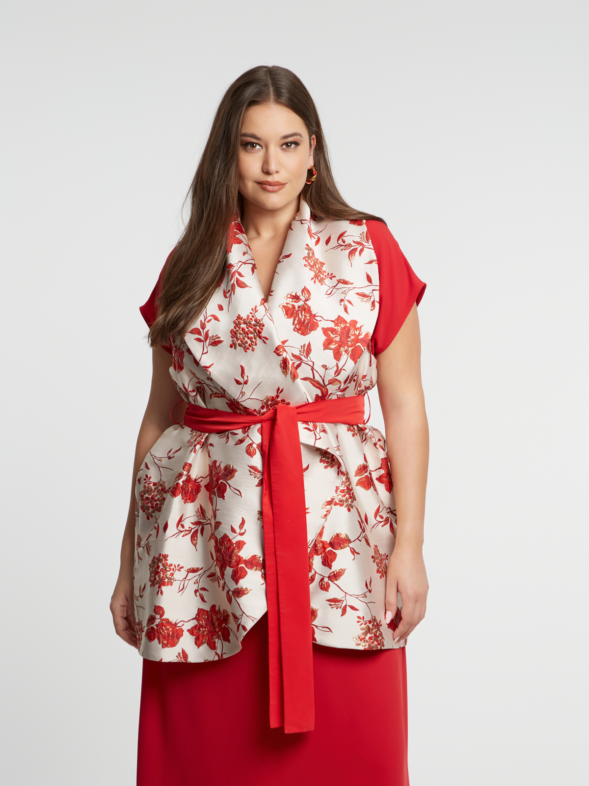 Ζακάρ γιλέκο με ζώνη & φλοράλ σχέδιο φωτογραφία