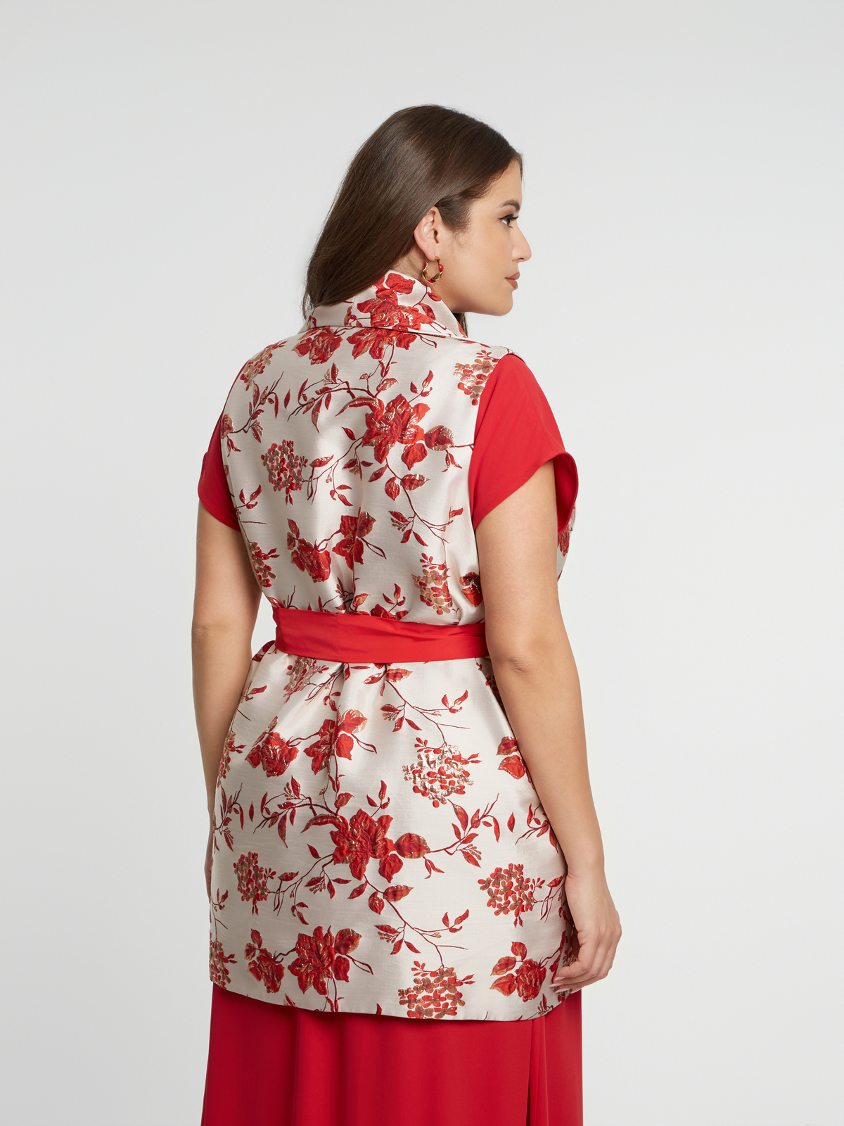 Ζακάρ γιλέκο με ζώνη & φλοράλ σχέδιο φωτογραφία