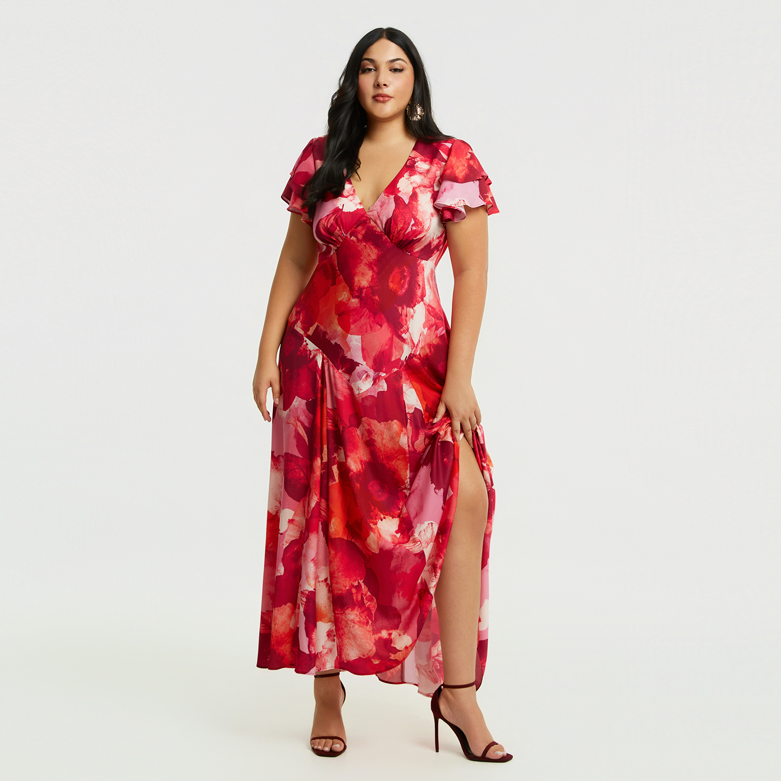 MAT FASHION Maxi φόρεμα με φλοράλ σχέδιο και βολάν μανίκια