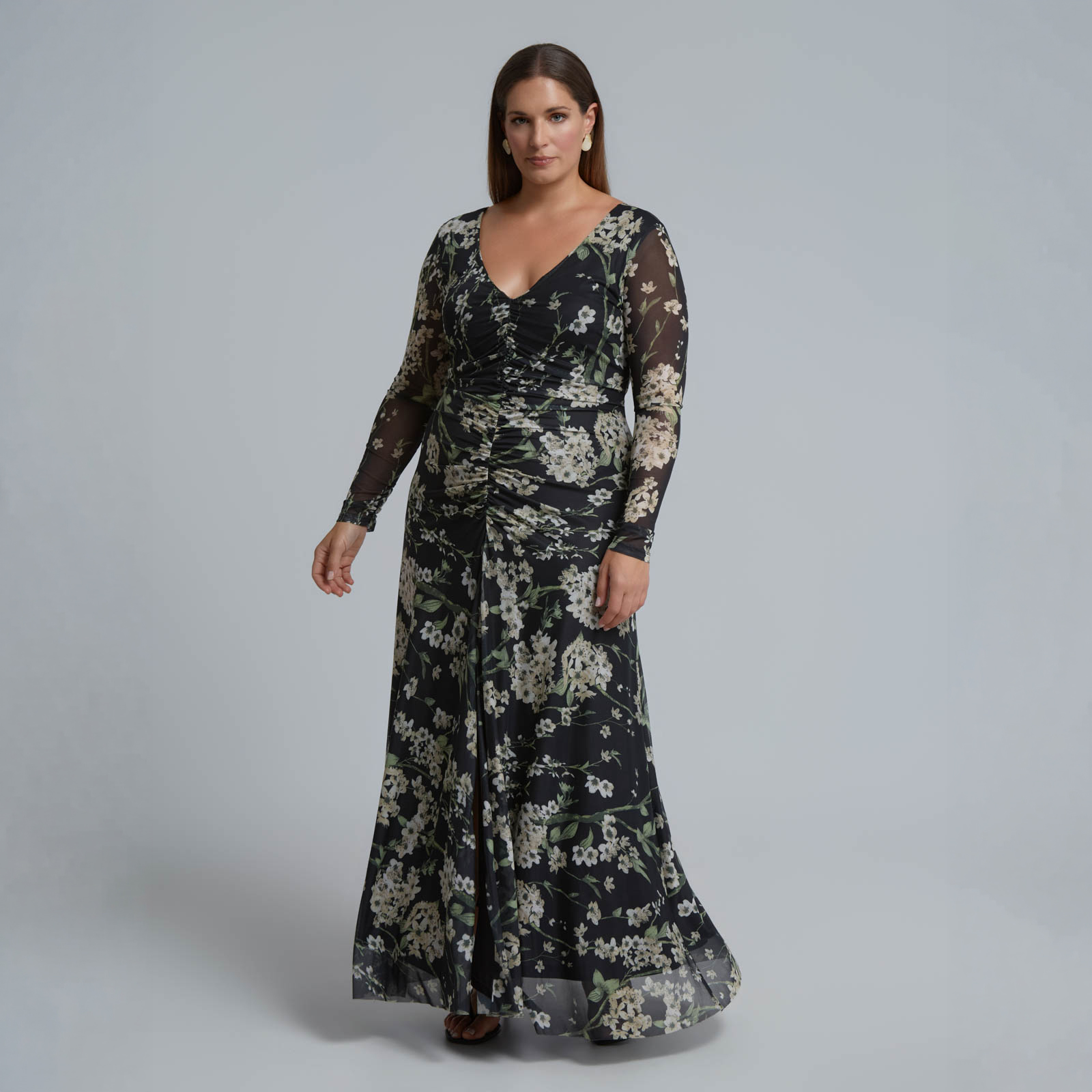 Maxi φόρεμα από mesh με floral print