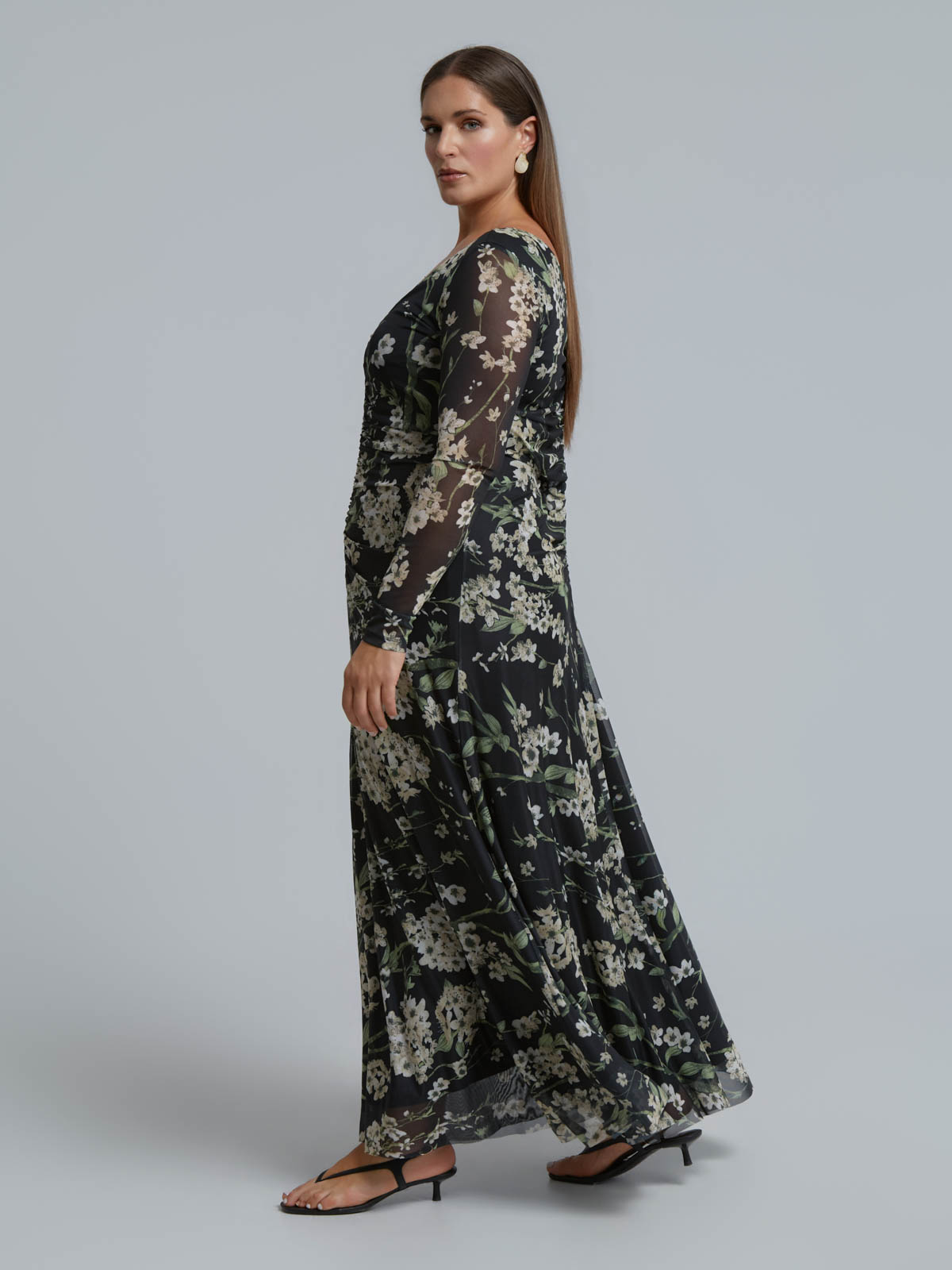  Maxi φόρεμα από mesh με floral print - 4