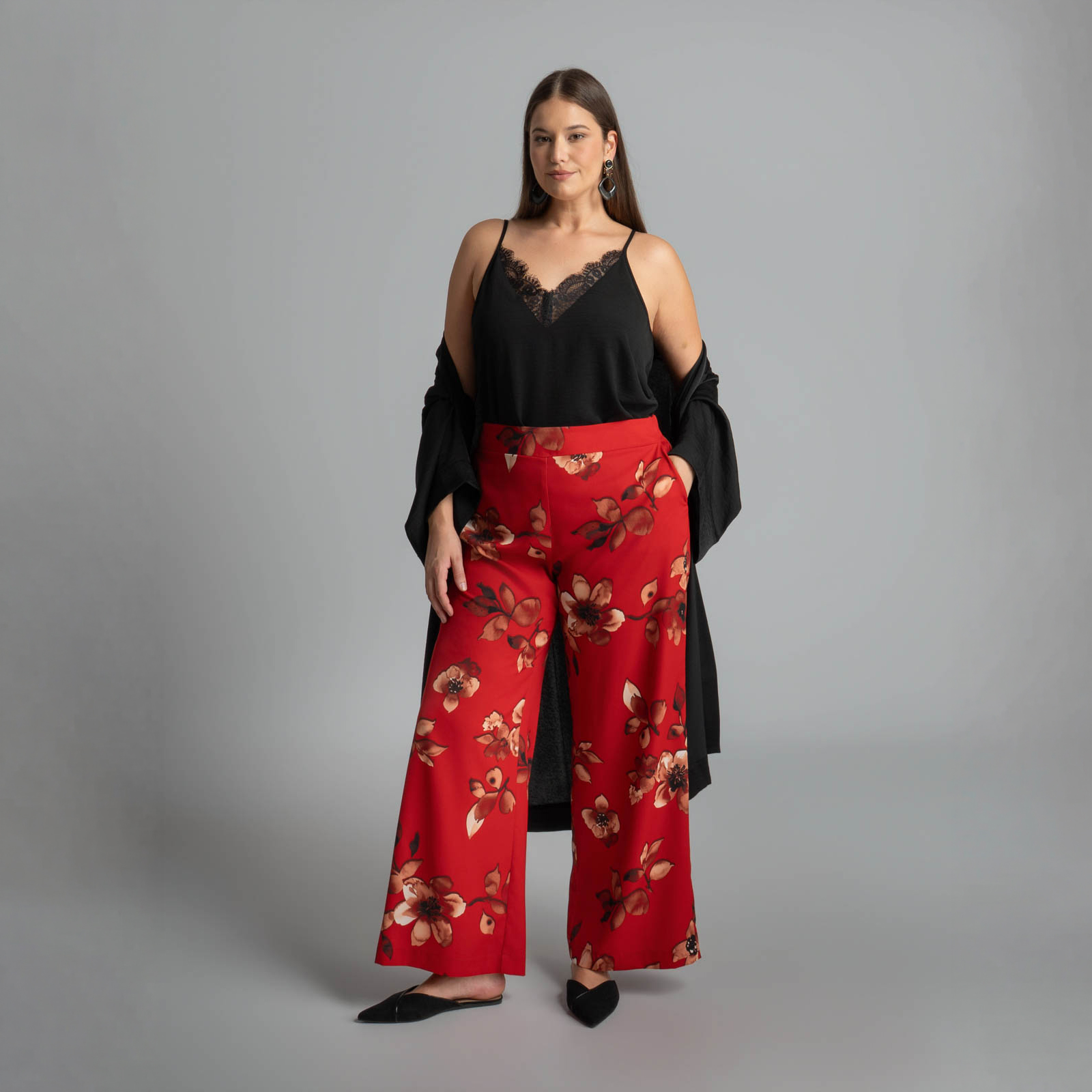Παντελόνα σατέν με floral μοτίβο