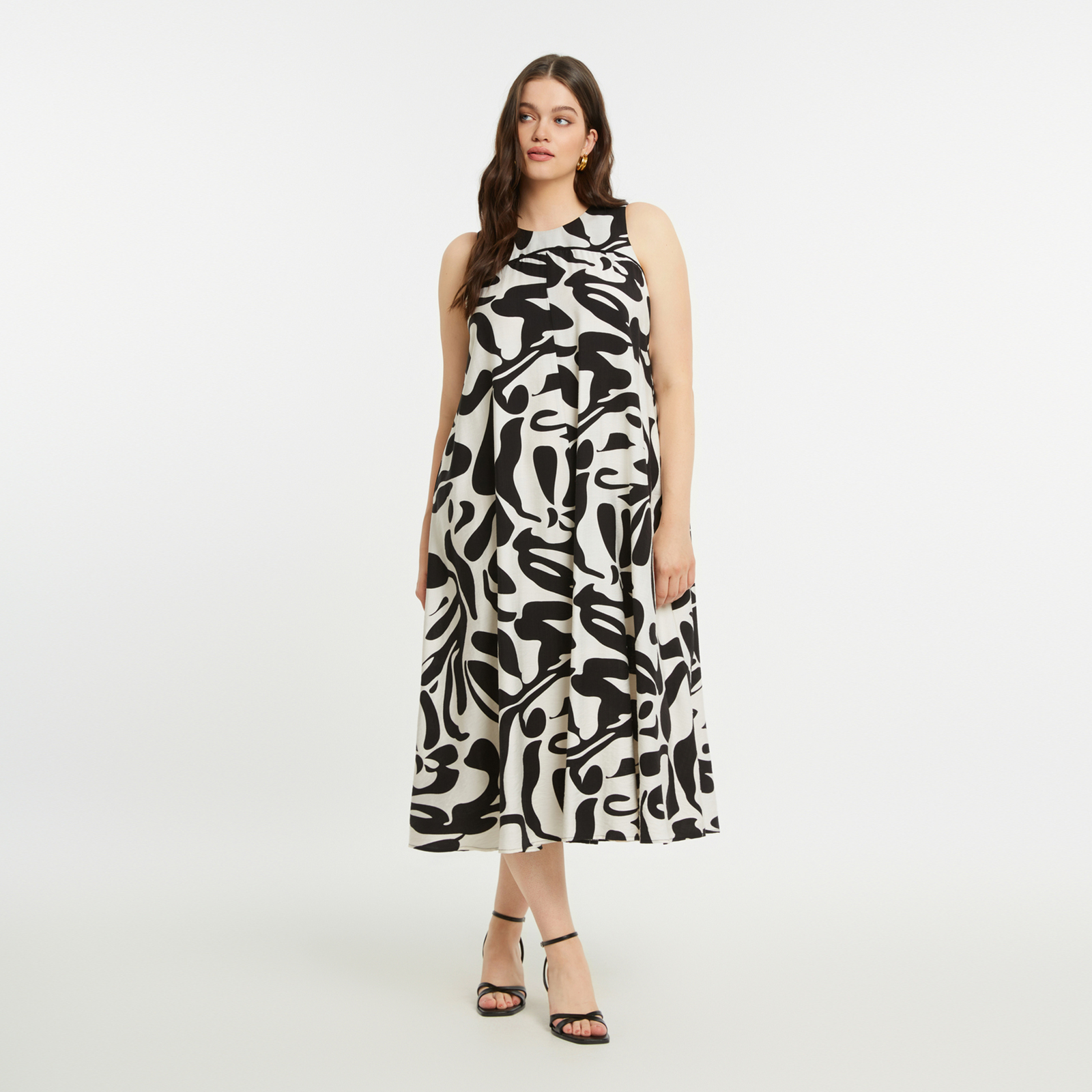 Printed viscose maxi dress with pleated hem